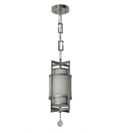 Meyda Lighting Raiff 7" Brushed Stainless Steel Pendant Light With White Iridescent Shade Glass