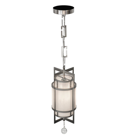 Meyda Lighting Raiff 7" Brushed Stainless Steel Pendant Light With White Iridescent Shade Glass