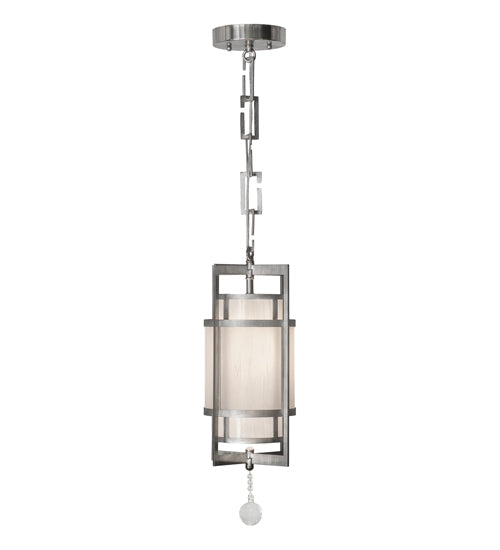 Meyda Lighting Raiff 7" Brushed Stainless Steel Pendant Light With White Iridescent Shade Glass