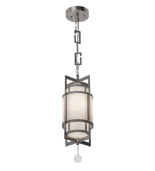 Meyda Lighting Raiff 7" Brushed Stainless Steel Pendant Light With White Iridescent Shade Glass