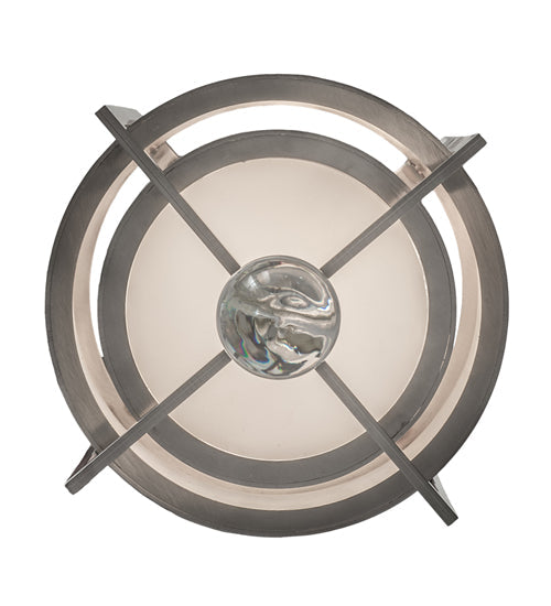 Meyda Lighting Raiff 7" Brushed Stainless Steel Pendant Light With White Iridescent Shade Glass