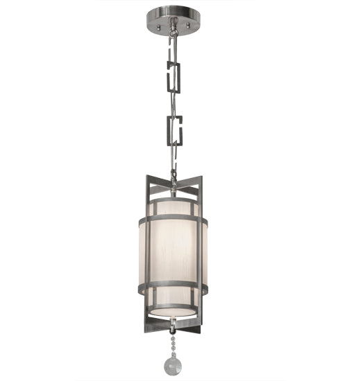 Meyda Lighting Raiff 7" Brushed Stainless Steel Pendant Light With White Iridescent Shade Glass
