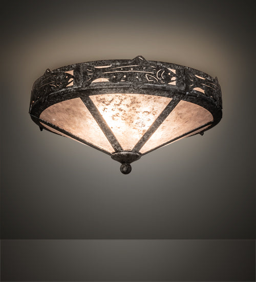 Meyda Lighting Rainbow Trout 16" 2-Light Graphite Pewter Flush Mount Light With Silver Mica Shade Glass