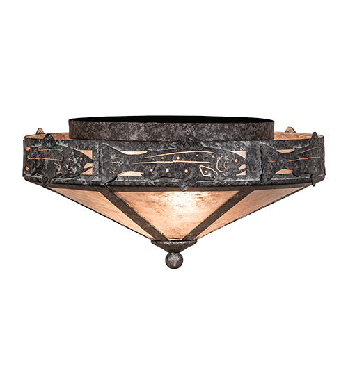 Meyda Lighting Rainbow Trout 16" 2-Light Graphite Pewter Flush Mount Light With Silver Mica Shade Glass