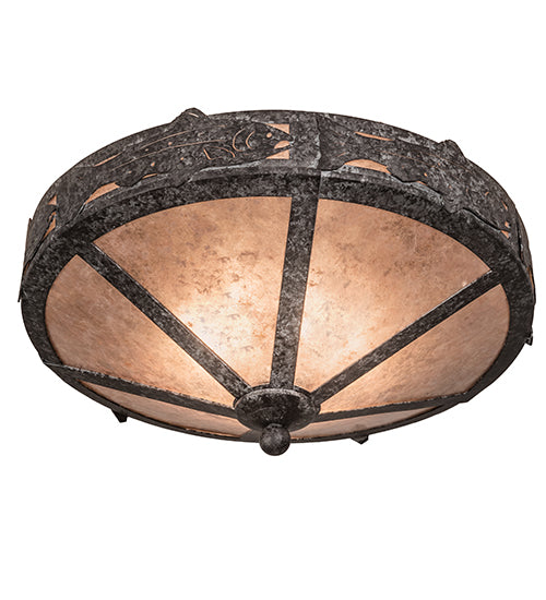 Meyda Lighting Rainbow Trout 16" 2-Light Graphite Pewter Flush Mount Light With Silver Mica Shade Glass
