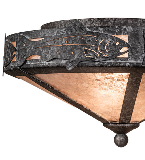 Meyda Lighting Rainbow Trout 16" 2-Light Graphite Pewter Flush Mount Light With Silver Mica Shade Glass