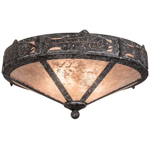 Meyda Lighting Rainbow Trout 16" 2-Light Graphite Pewter Flush Mount Light With Silver Mica Shade Glass