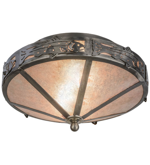 Meyda Lighting Rainbow Trout 16" 2-Light Industrial Steel Flush Mount Light With Silver Mica Shade Glass