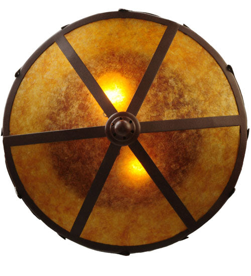 Meyda Lighting Rainbow Trout 16" 2-Light Rust Flush Mount Light With Amber Mica Shade Glass