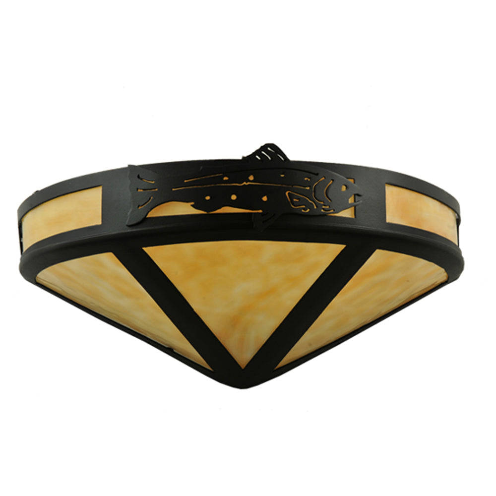 Meyda Lighting Rainbow Trout 16" 2-Light Textured Black Wall Sconce With Beige Art Shade Glass