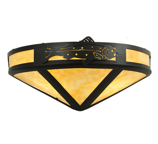 Meyda Lighting Rainbow Trout 16" 2-Light Textured Black Wall Sconce With Beige Art Shade Glass