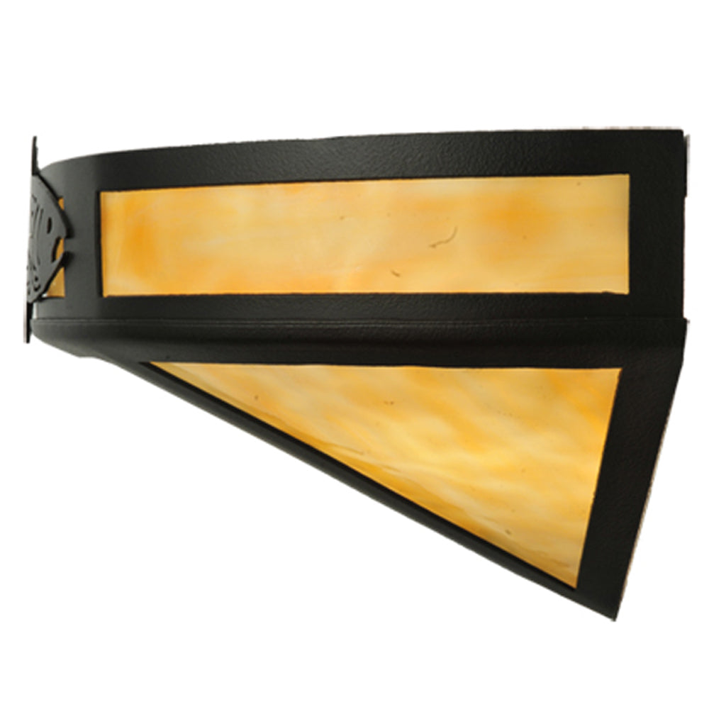 Meyda Lighting Rainbow Trout 16" 2-Light Textured Black Wall Sconce With Beige Art Shade Glass
