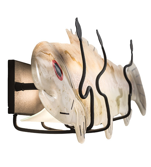 Meyda Lighting Rainbow Trout 29" 2-Light Textured Black Wall Sconce With Multi-Colored Shade Glass