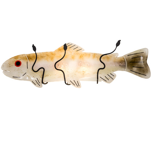 Meyda Lighting Rainbow Trout 29" 2-Light Textured Black Wall Sconce With Multi-Colored Shade Glass