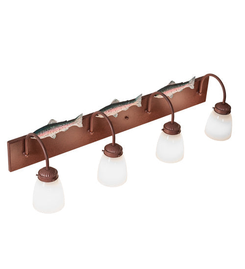 Meyda Lighting Rainbow Trout 33" 4-Light Rust & Painted Trout Vanity Light With White Shade Glass