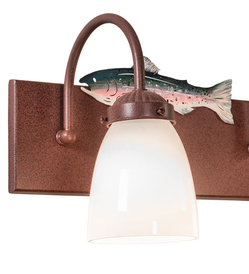 Meyda Lighting Rainbow Trout 33" 4-Light Rust & Painted Trout Vanity Light With White Shade Glass