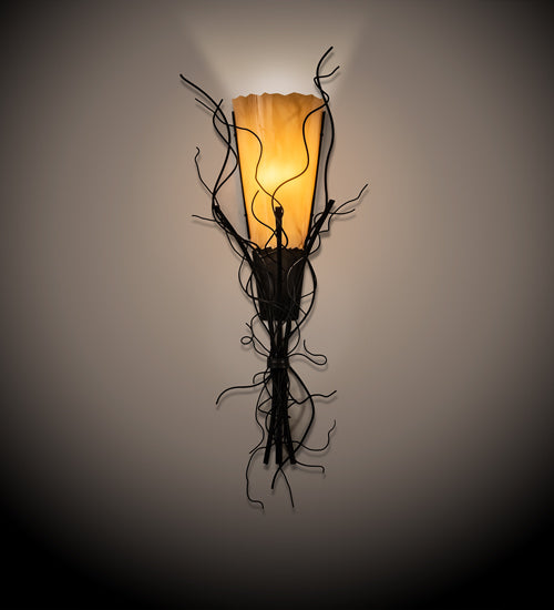 Meyda Lighting Rama 18" Blackwash Wall Sconce With Amber Tawnyrock Idalight Shade Glass