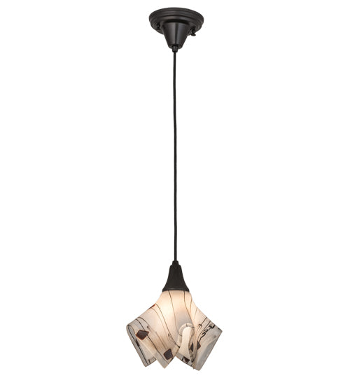 Meyda Lighting Ramoscelli 10" Craftsman Brown Pendant Light With White Iridescent & Black Streamers Shade Glass