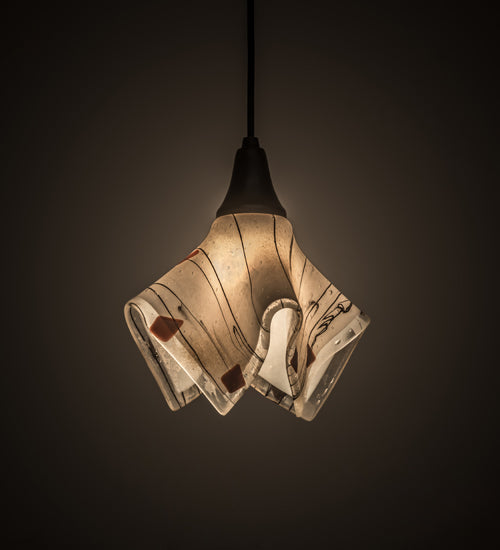 Meyda Lighting Ramoscelli 10" Craftsman Brown Pendant Light With White Iridescent & Black Streamers Shade Glass