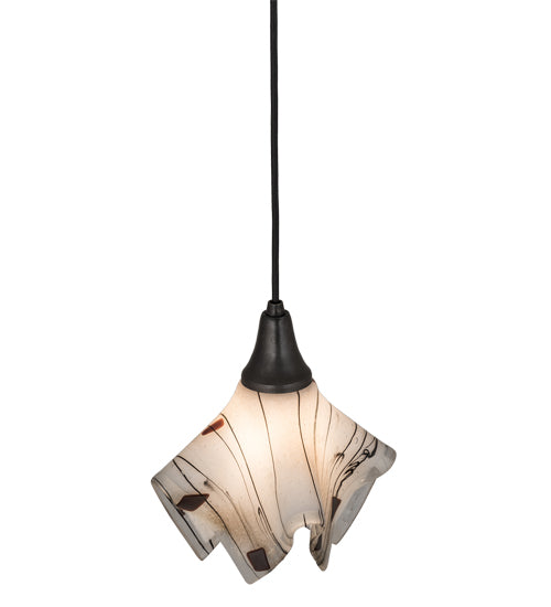 Meyda Lighting Ramoscelli 10" Craftsman Brown Pendant Light With White Iridescent & Black Streamers Shade Glass