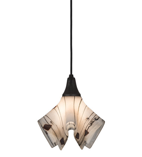 Meyda Lighting Ramoscelli 10" Craftsman Brown Pendant Light With White Iridescent & Black Streamers Shade Glass
