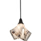 Meyda Lighting Ramoscelli 10" Craftsman Brown Pendant Light With White Iridescent & Black Streamers Shade Glass