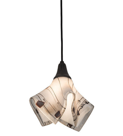 Meyda Lighting Ramoscelli 10" Craftsman Brown Pendant Light With White Iridescent & Black Streamers Shade Glass