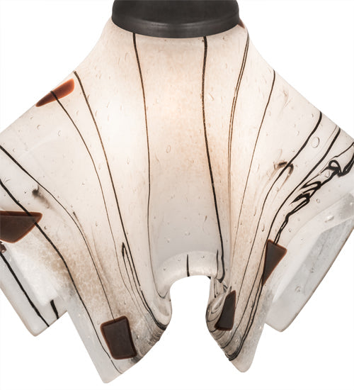 Meyda Lighting Ramoscelli 10" Craftsman Brown Pendant Light With White Iridescent & Black Streamers Shade Glass