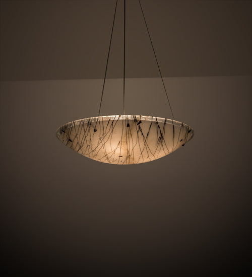 Meyda Lighting Ramoscelli 30" 3-Light Nickel Inverted Pendant Light With White Iridescent & Black Shade Glass