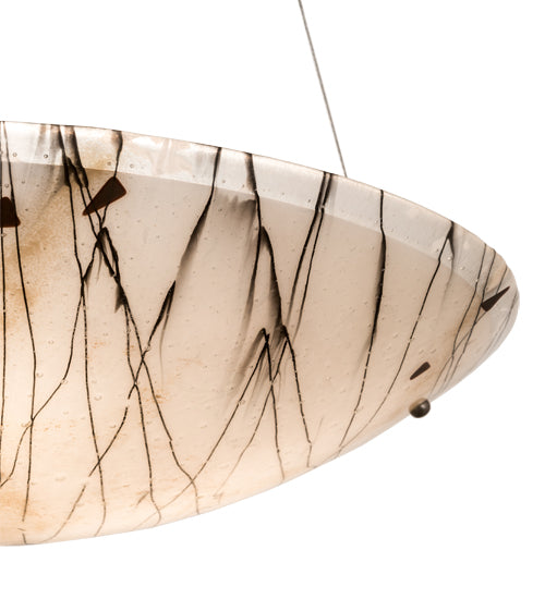Meyda Lighting Ramoscelli 30" 3-Light Nickel Inverted Pendant Light With White Iridescent & Black Shade Glass