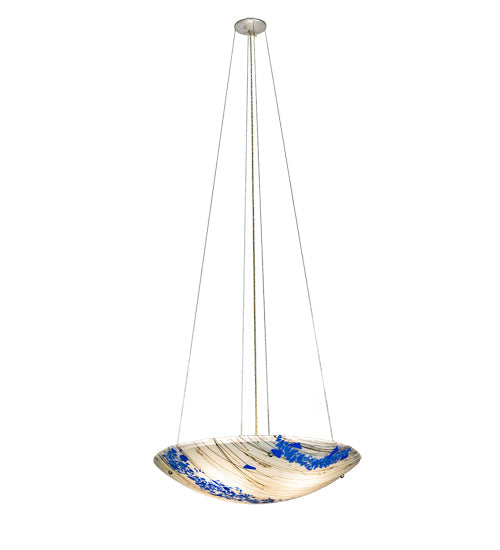 Meyda Lighting Ramoscelli 30" 4-Light Brushed Nickel Inverted Pendant Light With Blue & White Iridescent Shade Glass