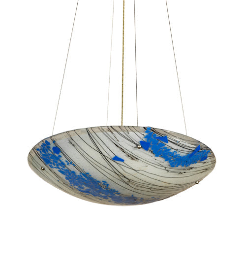 Meyda Lighting Ramoscelli 30" 4-Light Brushed Nickel Inverted Pendant Light With Blue & White Iridescent Shade Glass