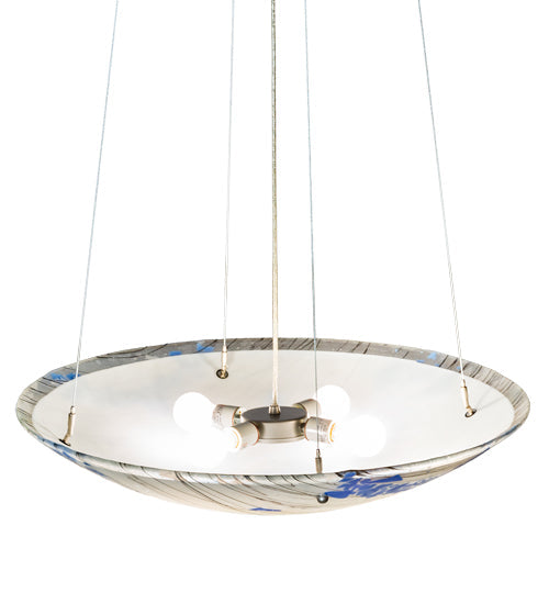 Meyda Lighting Ramoscelli 30" 4-Light Brushed Nickel Inverted Pendant Light With Blue & White Iridescent Shade Glass