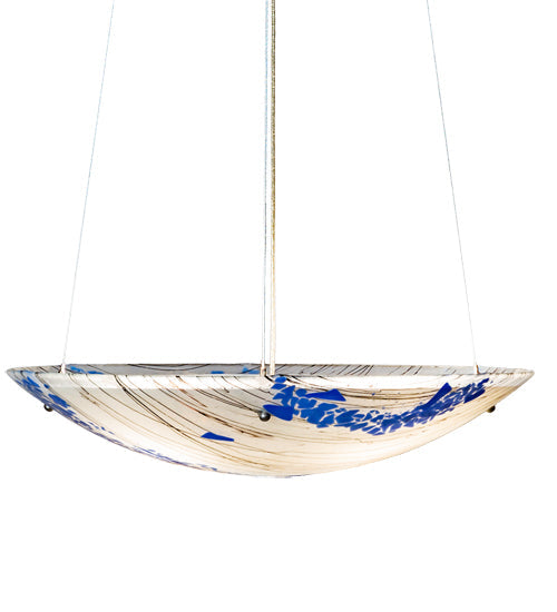 Meyda Lighting Ramoscelli 30" 4-Light Brushed Nickel Inverted Pendant Light With Blue & White Iridescent Shade Glass