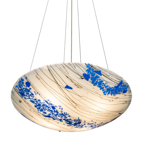 Meyda Lighting Ramoscelli 30" 4-Light Brushed Nickel Inverted Pendant Light With Blue & White Iridescent Shade Glass