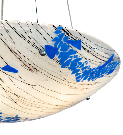 Meyda Lighting Ramoscelli 30" 4-Light Brushed Nickel Inverted Pendant Light With Blue & White Iridescent Shade Glass