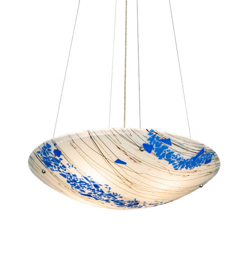 Meyda Lighting Ramoscelli 30" 4-Light Brushed Nickel Inverted Pendant Light With Blue & White Iridescent Shade Glass
