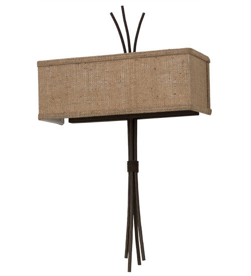 Meyda Lighting Ramus 14" 2-Light Cafe Noir Wall Sconce With Beige Burlap Textrene Shade