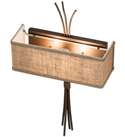 Meyda Lighting Ramus 14" 2-Light Cafe Noir Wall Sconce With Beige Burlap Textrene Shade
