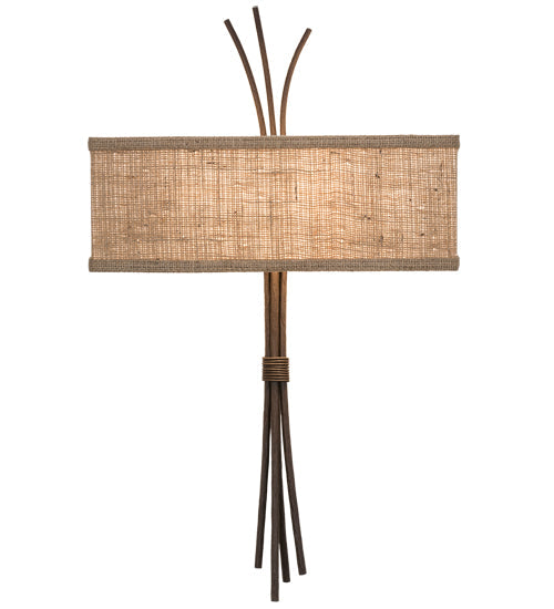 Meyda Lighting Ramus 14" 2-Light Cafe Noir Wall Sconce With Beige Burlap Textrene Shade
