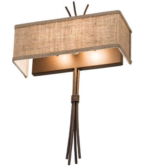 Meyda Lighting Ramus 14" 2-Light Cafe Noir Wall Sconce With Beige Burlap Textrene Shade
