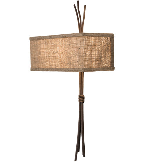 Meyda Lighting Ramus 14" 2-Light Cafe Noir Wall Sconce With Beige Burlap Textrene Shade