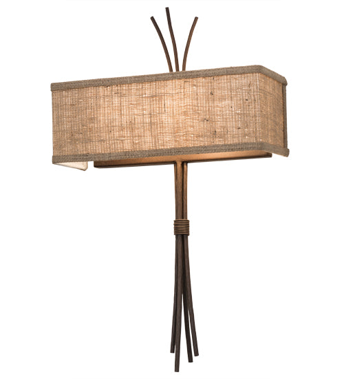 Meyda Lighting Ramus 14" 2-Light Cafe Noir Wall Sconce With Beige Burlap Textrene Shade