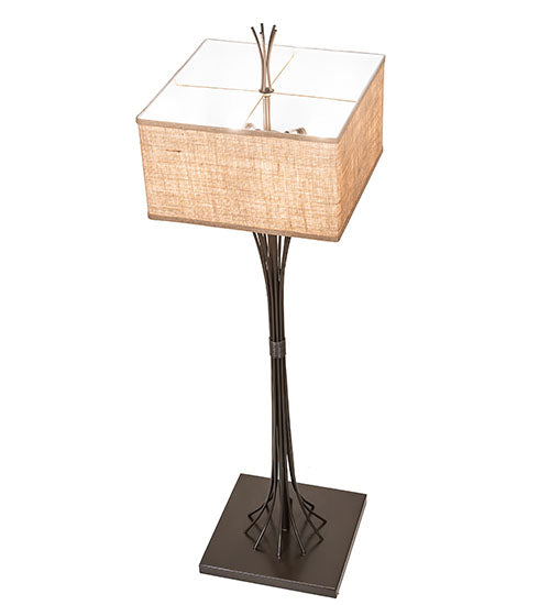 Meyda Lighting Ramus 63" 4-Light Timeless Bronze Floor Lamp With Beige Burlap Textrene Shade