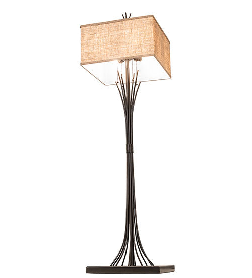 Meyda Lighting Ramus 63" 4-Light Timeless Bronze Floor Lamp With Beige Burlap Textrene Shade