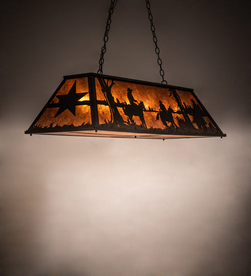 Meyda Lighting Ranch and Star 48" 6-Light Timeless Bronze Island Pendant Light With Amber Mica Shade Glass