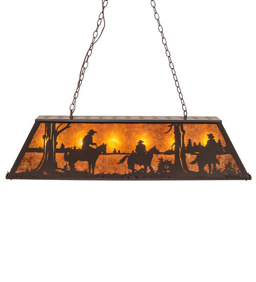 Meyda Lighting Ranch and Star 48" 6-Light Timeless Bronze Island Pendant Light With Amber Mica Shade Glass