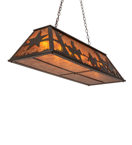 Meyda Lighting Ranch and Star 48" 6-Light Timeless Bronze Island Pendant Light With Amber Mica Shade Glass