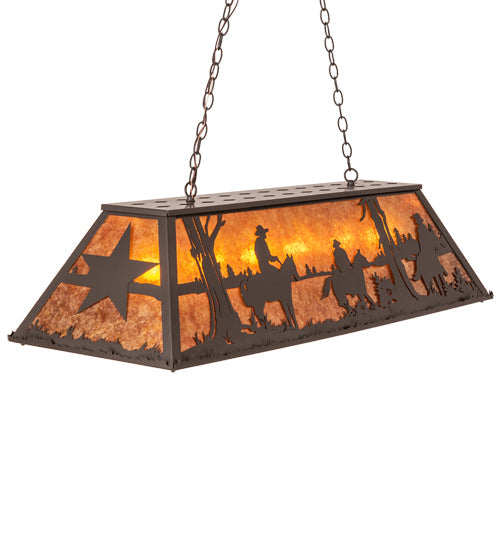 Meyda Lighting Ranch and Star 48" 6-Light Timeless Bronze Island Pendant Light With Amber Mica Shade Glass
