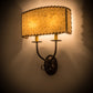 Meyda Lighting Ranchero 15" 2-Light Mahogany Bronze Wall Sconce With Beige Strawgrass Parchment Shade